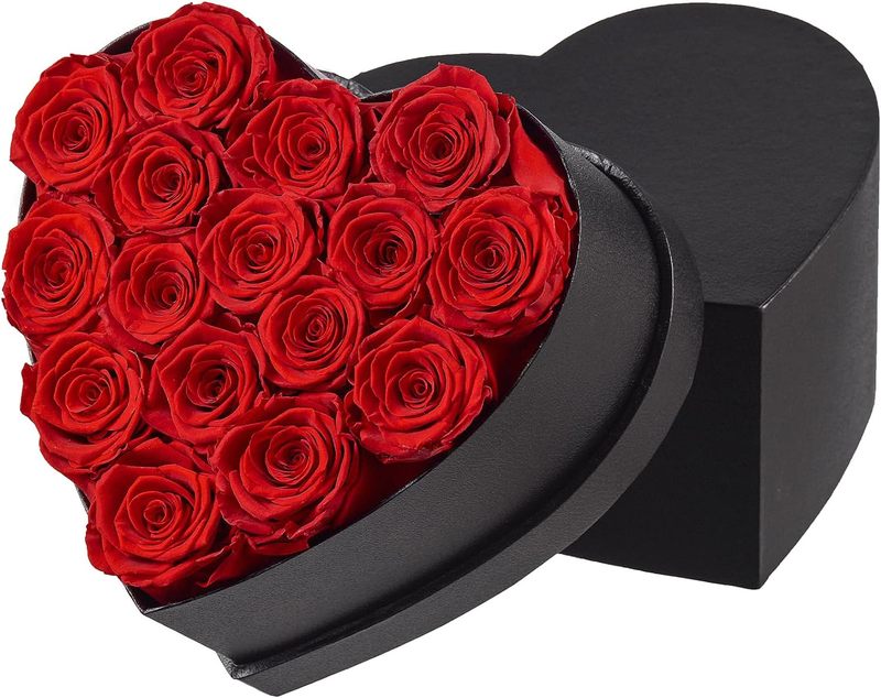 Exquisite Preserved Red Roses in Heart-Shaped Gift Box - 16 Eternal Flowers