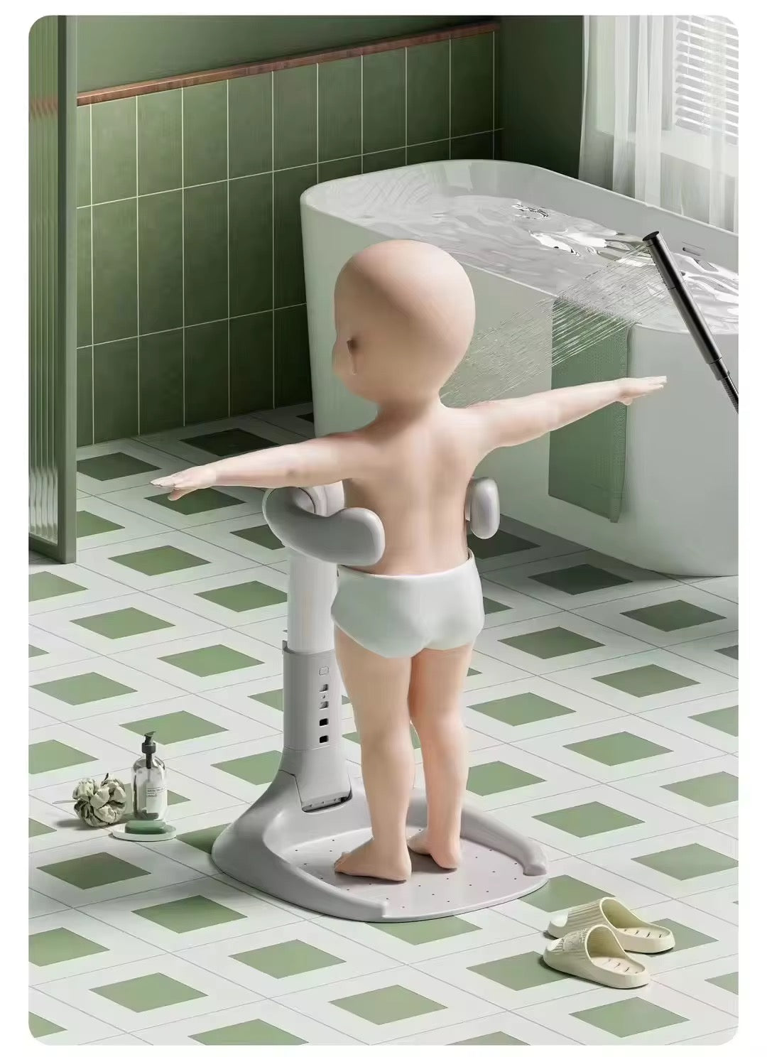 Foldable Baby Bath Seat & Standing Support with Armrest