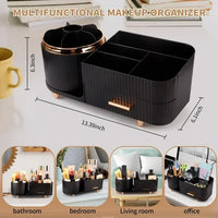 Black 360 Rotating Makeup Organizer for Vanity with Drawers Large