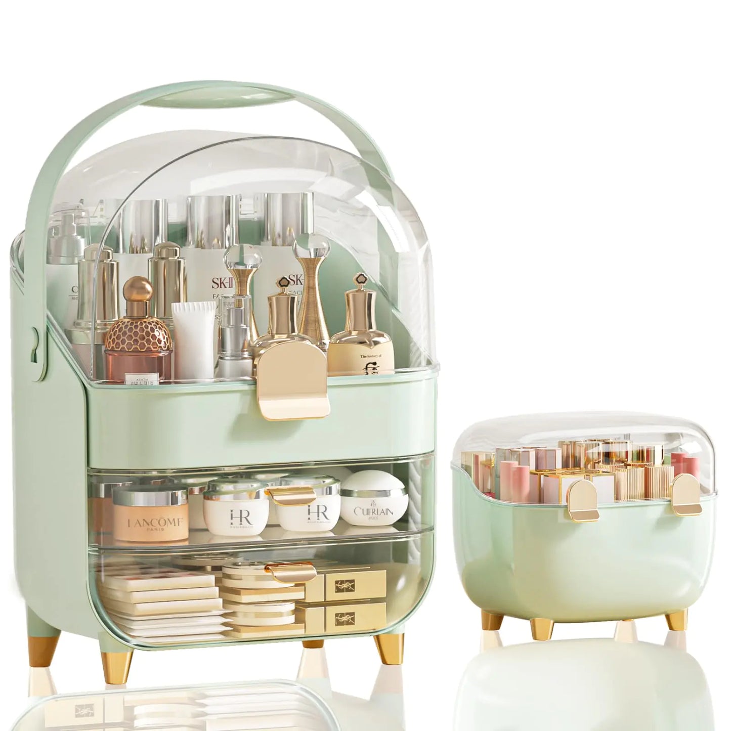 Bathroom Counter Organizer and Green Skincare Holder