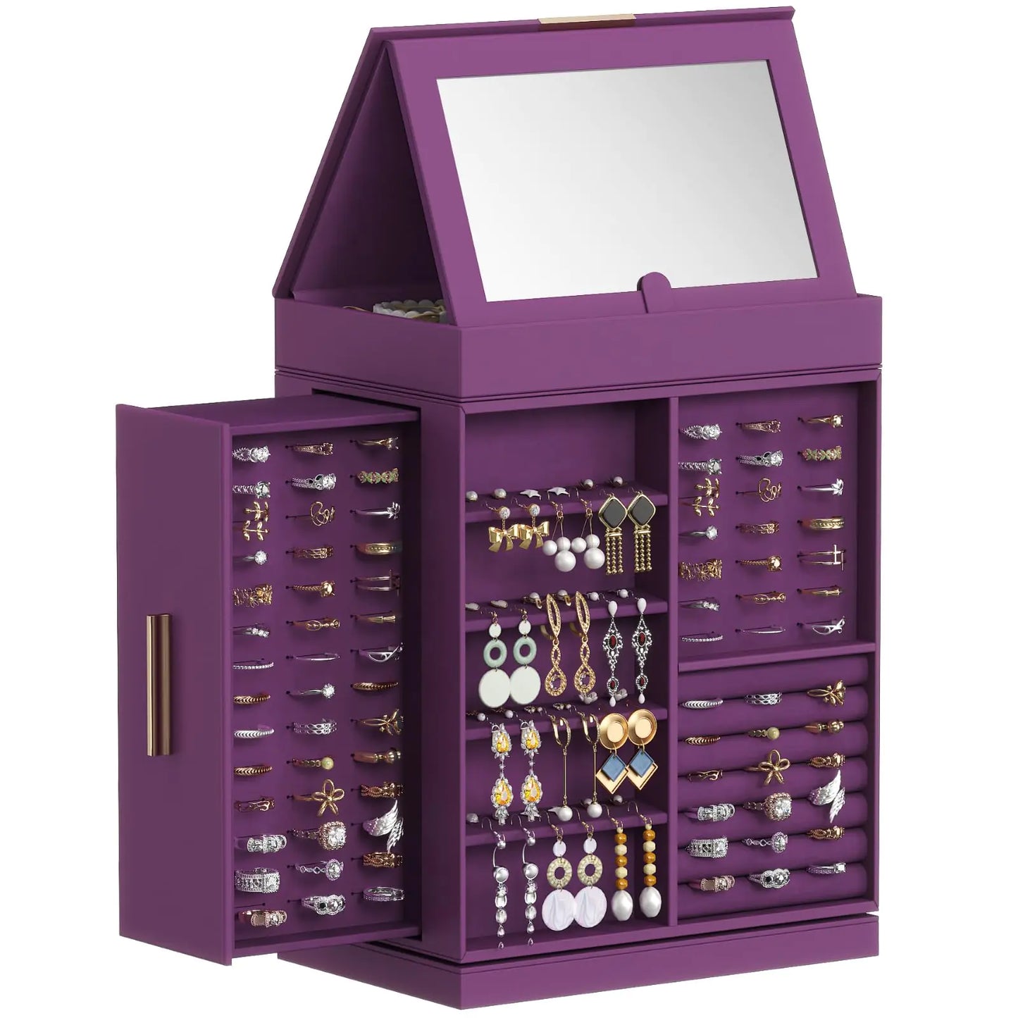 Lifewit 360° Rotating Jewelry Box Top Magnetic Box wth Mirror 2 Sides Plus 2 Large Drawers Jewelry Organizer and Storage Case for Ring Necklace Earring Bracelet Gift Idea Royal Purple