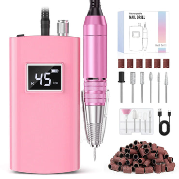 Beloving Portable Nail Drill Professional 45000RPM Rechargeable Nail Drill Electric File Machine for Acrylic Gel Polish Remover Cordless Nail Kit for Manicure Pedicure with 11 Bits for Salon Home